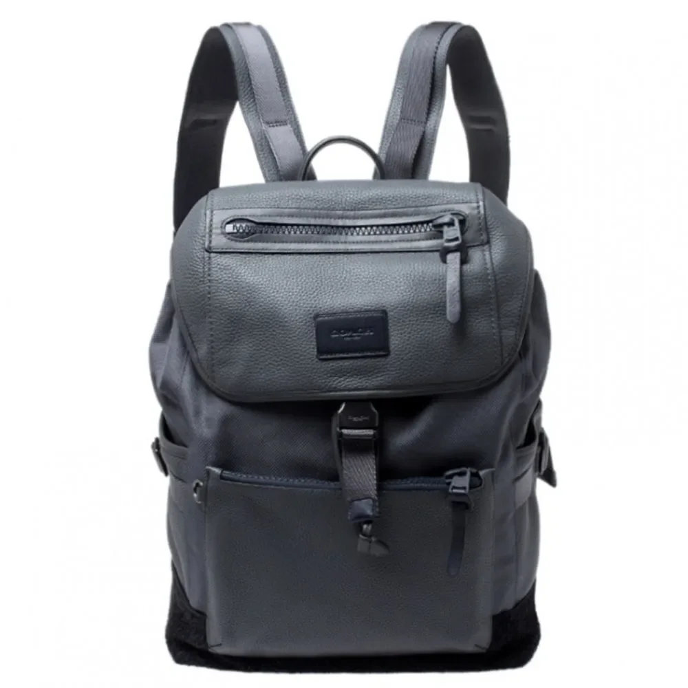 Coach grey leather black suede leage flap rucksack backpack manhattan league